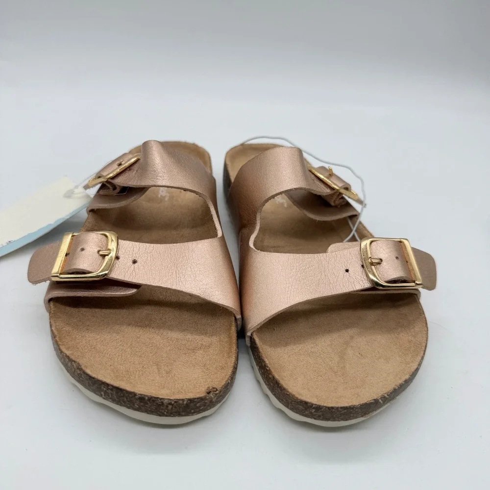 Cat & Jack Kids Rose Gold Double Buckle Slide Sandals Size 13 Metallic Cork